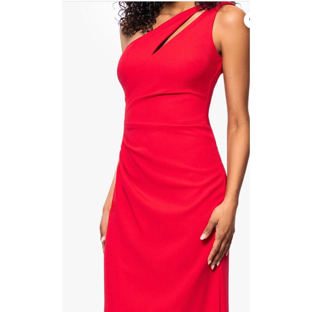 Betsy & Adam Red One-Shoulder Ruched Gown - Size 14 - Picture 2 of 7